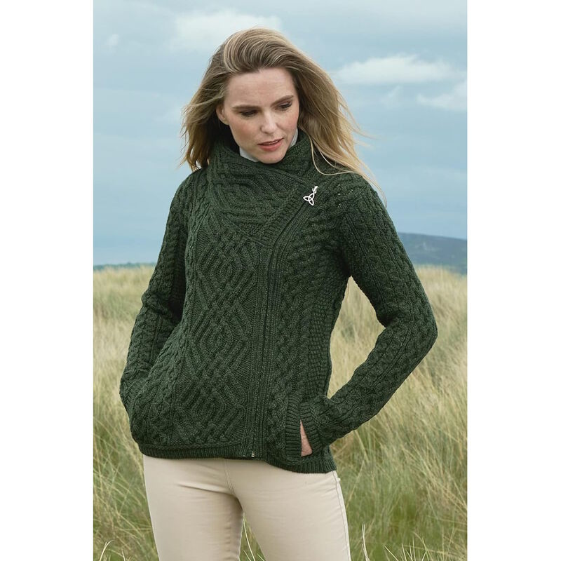 Women's Irish Cable Knitted Side Zip Cardigan
